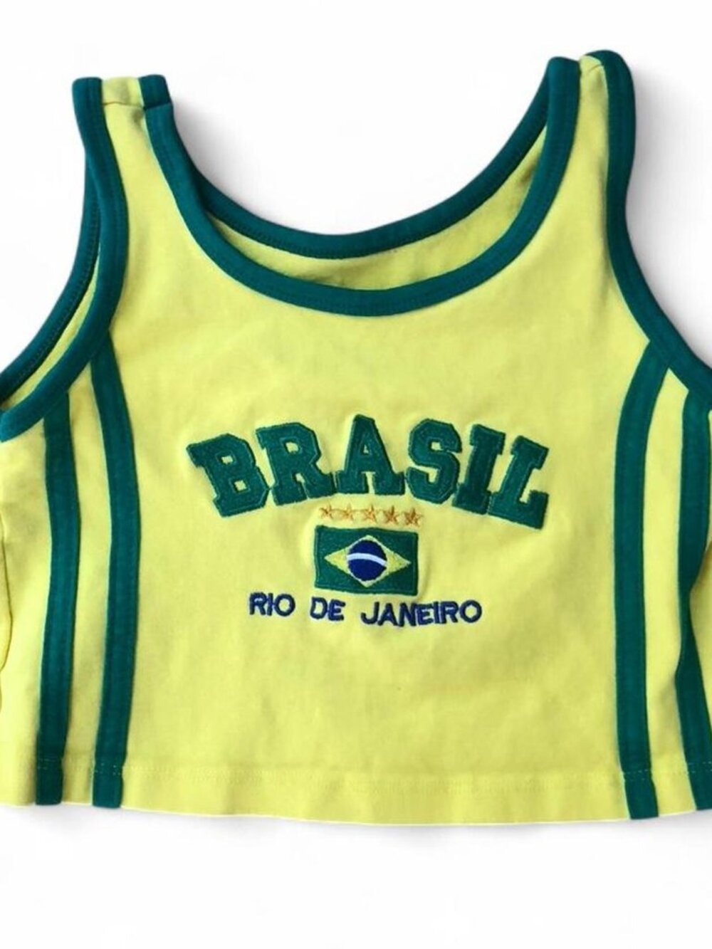 Y2K Partying Womenβs XXS Rave Crop Top Brazil Green & Yellow Cotton